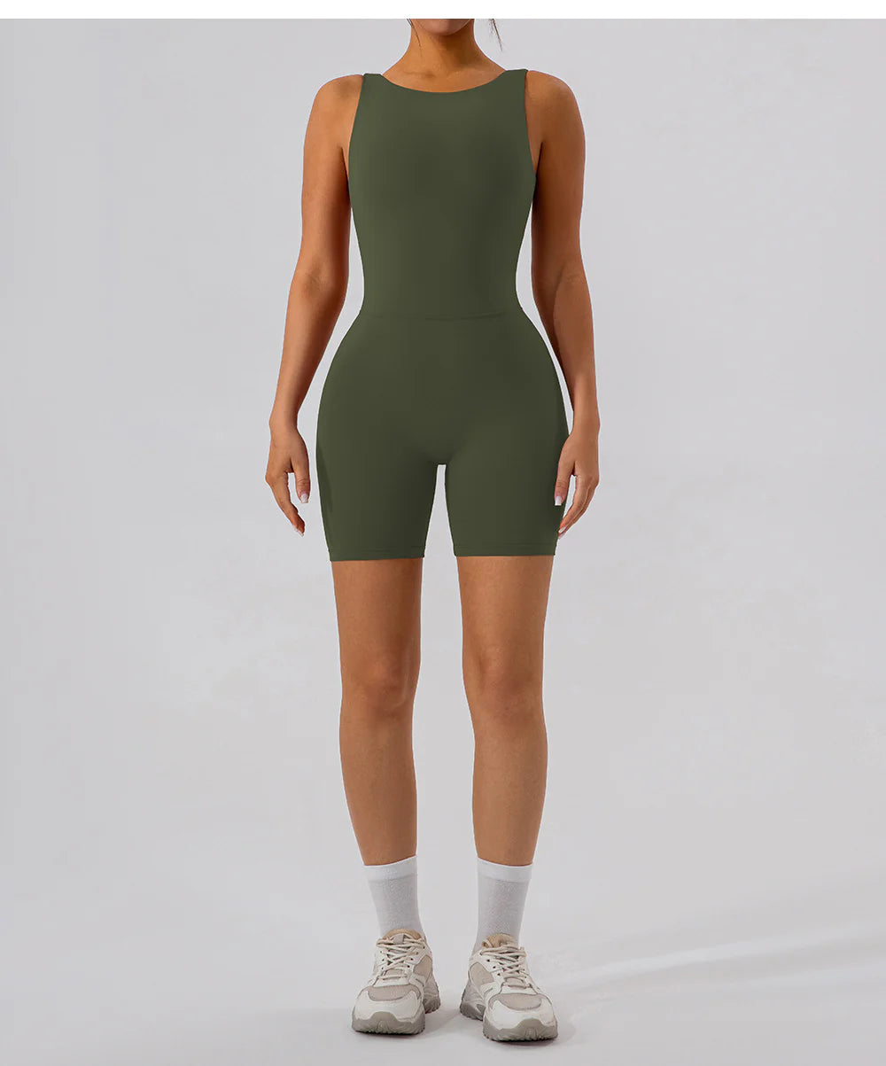 Nude hollowed-out yoga bodysuit yoga shorts 4colors