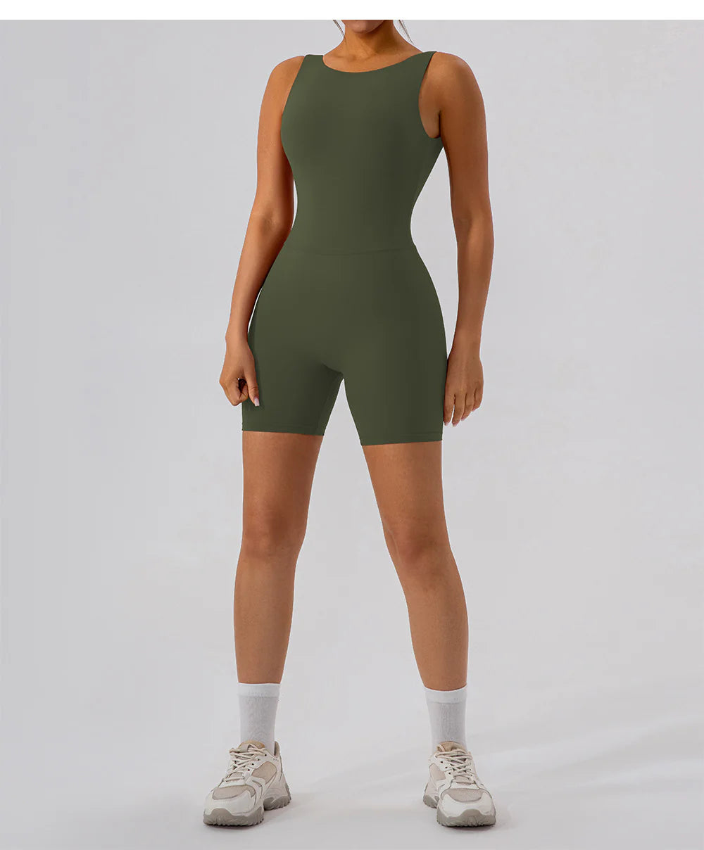 Nude hollowed-out yoga bodysuit yoga shorts 4colors