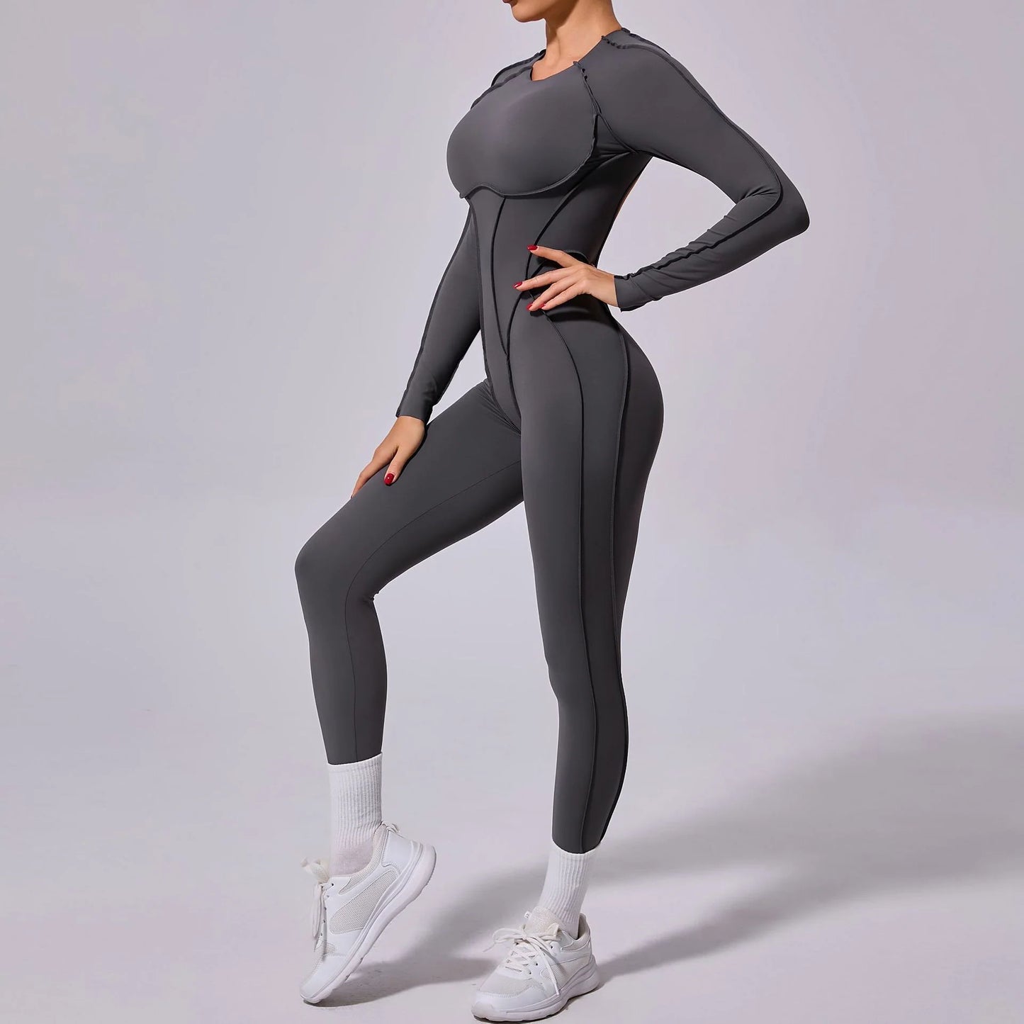 Contour Backless Jumpsuit -
Trendy Stitching One-Piece